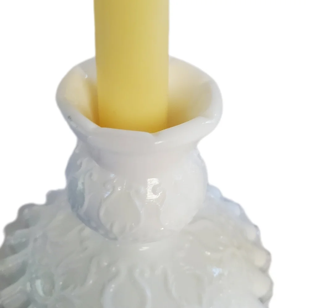 Fenton Elegant Vintage White Milk Glass Candle Holders with Ruffled Edge